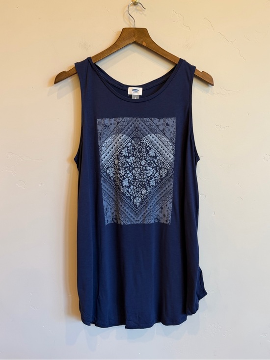 Old Navy Tops - OLD NAVY Blue Floral Heart Print Loose Fit Tank Top